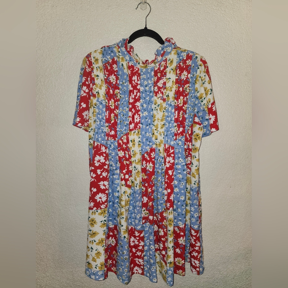 Multi-Color Floral Patchwork Mini Dress - Picture 11 of 14
